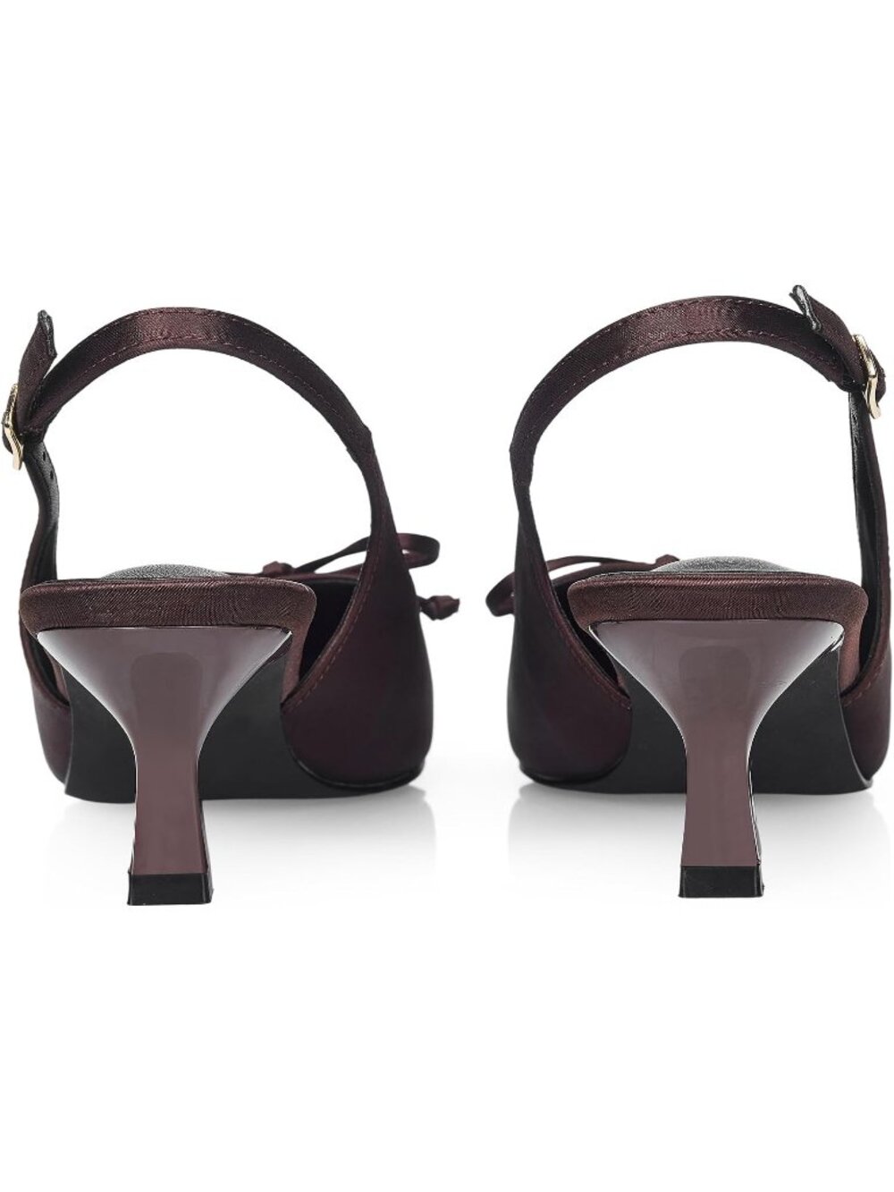 Women's Brown Satin With Bowknot Slingback Pump Closed Toe Low Kitten Heel Shoes - Picture 6 of 6